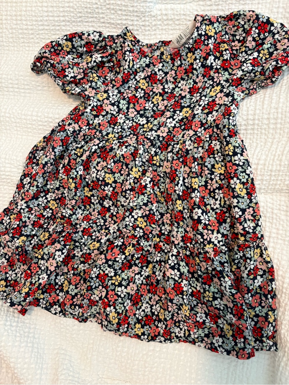 H&M Navy Floral Kids Dress with Red, Pink & Yellow Flowers